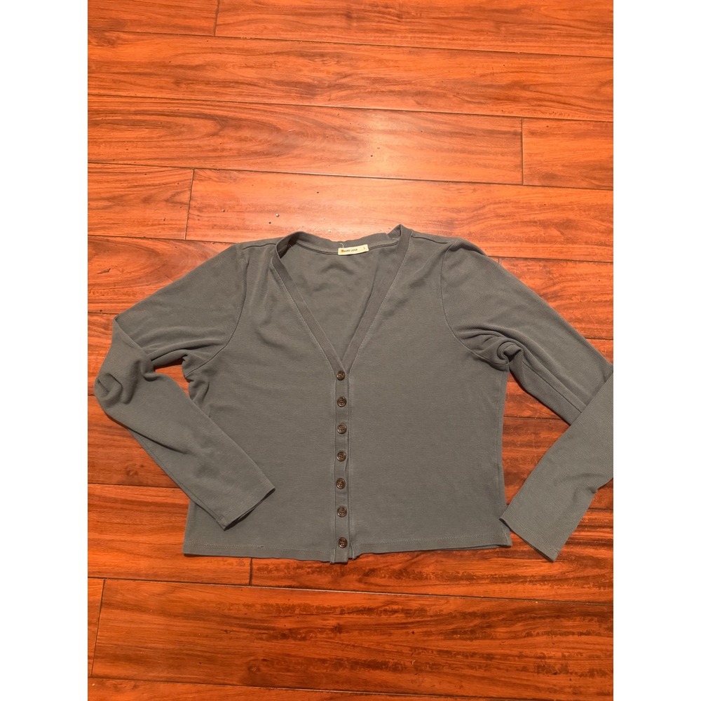 Marine Layer Womens Ribbed V-Neck Cardigan Blue Grey Long Sleeve Button Front L